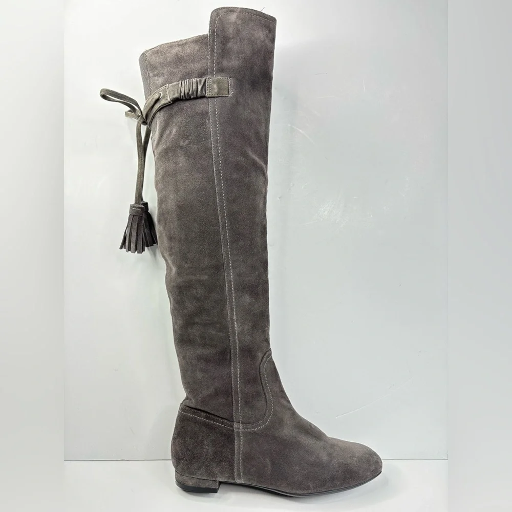 Joan & David Hinder Grey‎ Suede Tassels Designer Over The Knee Boho Boots 7